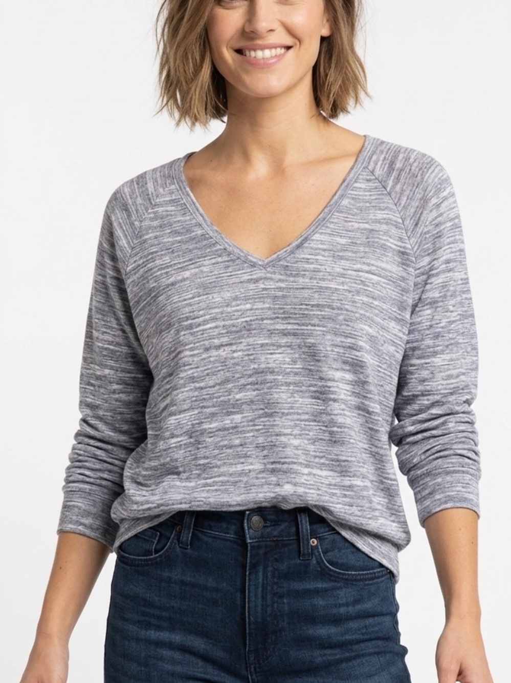 TNA ARITZIA Super Soft Long Sleeve Lightweight Sweater Grey V Neck XS Small